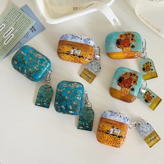 TPU Soft Van Gogh Style Flower Field Girassóis Compatíveis Para Apple AirPods 3 1/2 Pro2 Com Chaveiro Fone De Ouvido Bluetooth Sem Fio Capa De Proteção Da Bolsa Do