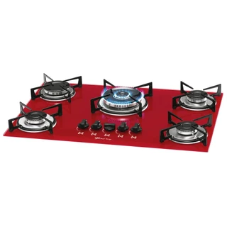 Cooktop 5 Bocas Fischer Tripla Chama Mesa de Vidro Rouge Bivolt
