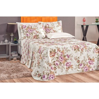 Cobre Leito Queen Estampada Boutis 3pcs Dupla Face Patchwork
