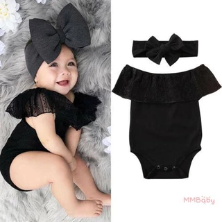 Mbaby-Newborn Girls Romper Outfits Roupas De Renda Oferta De Macacão De Ombro + Fatos De Fita De Cabeça Bowknot