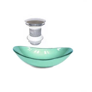 CUBA DE VIDRO OVAL 55CM VERDE VALVULA CLICK