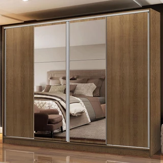 Guarda-Roupa Casal Madesa Apolo 4 Portas de Correr com Espelho - Rustic em Oferta na Shopee