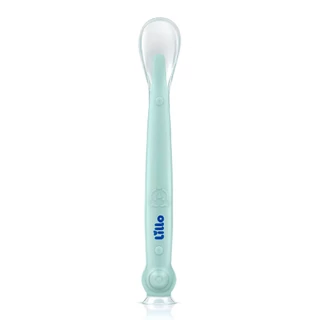 Colher de Silicone Infantil com Cabo Longo e Ventosa AZUL - Lillo em Oferta na Shopee