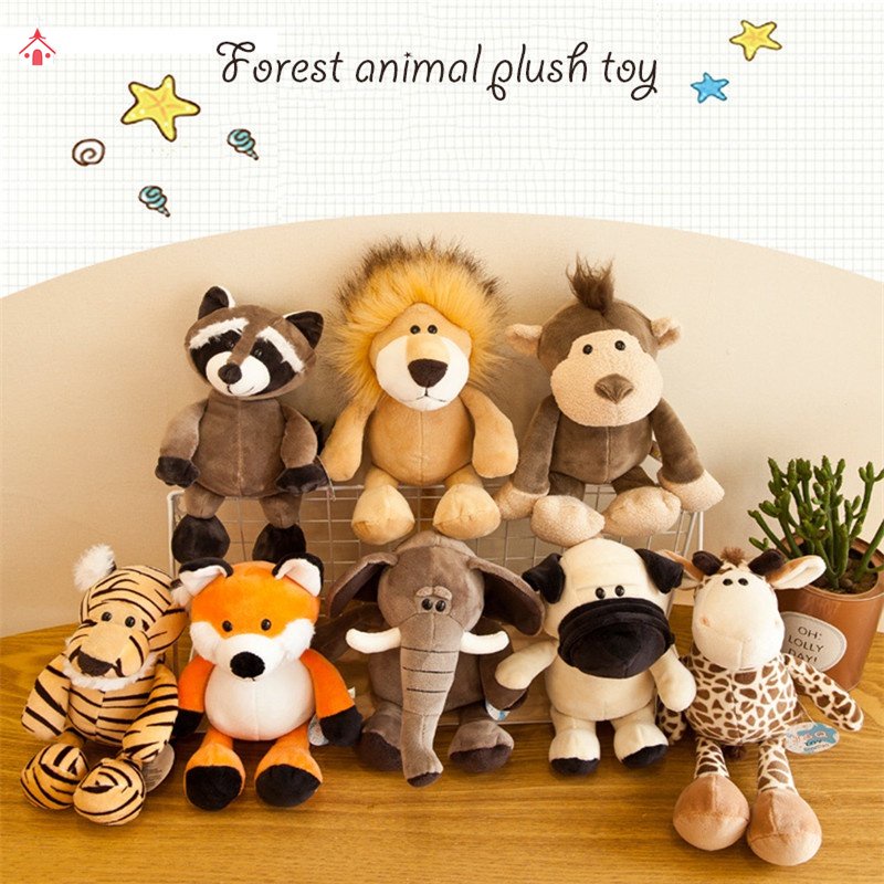 25cm Brinquedos De Pelúcia Macios Tigre Leão Elefante Raposa Girafa Animais Florestais Boneca Para Crianças Presente SJHY0330
