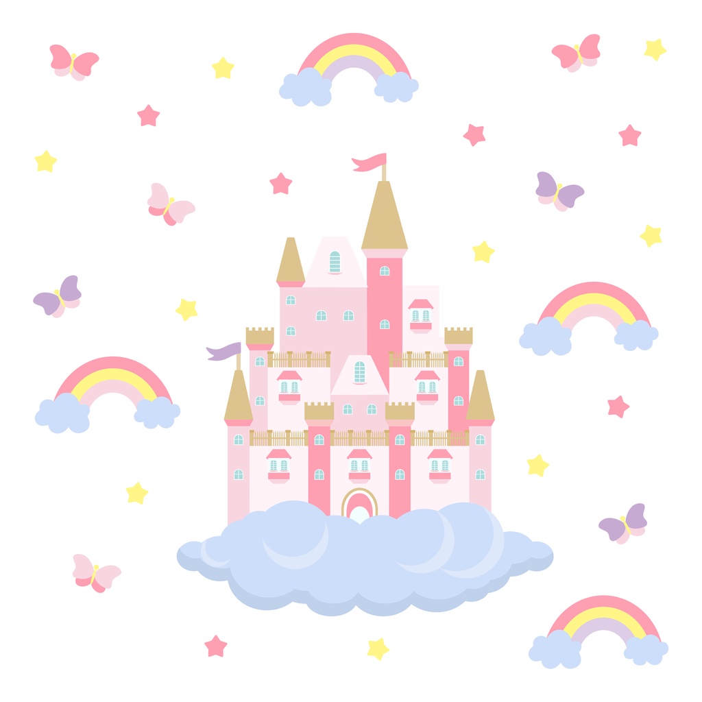 Adesivo de Parede Castelo Encantado Nuvens e Arco-Íris