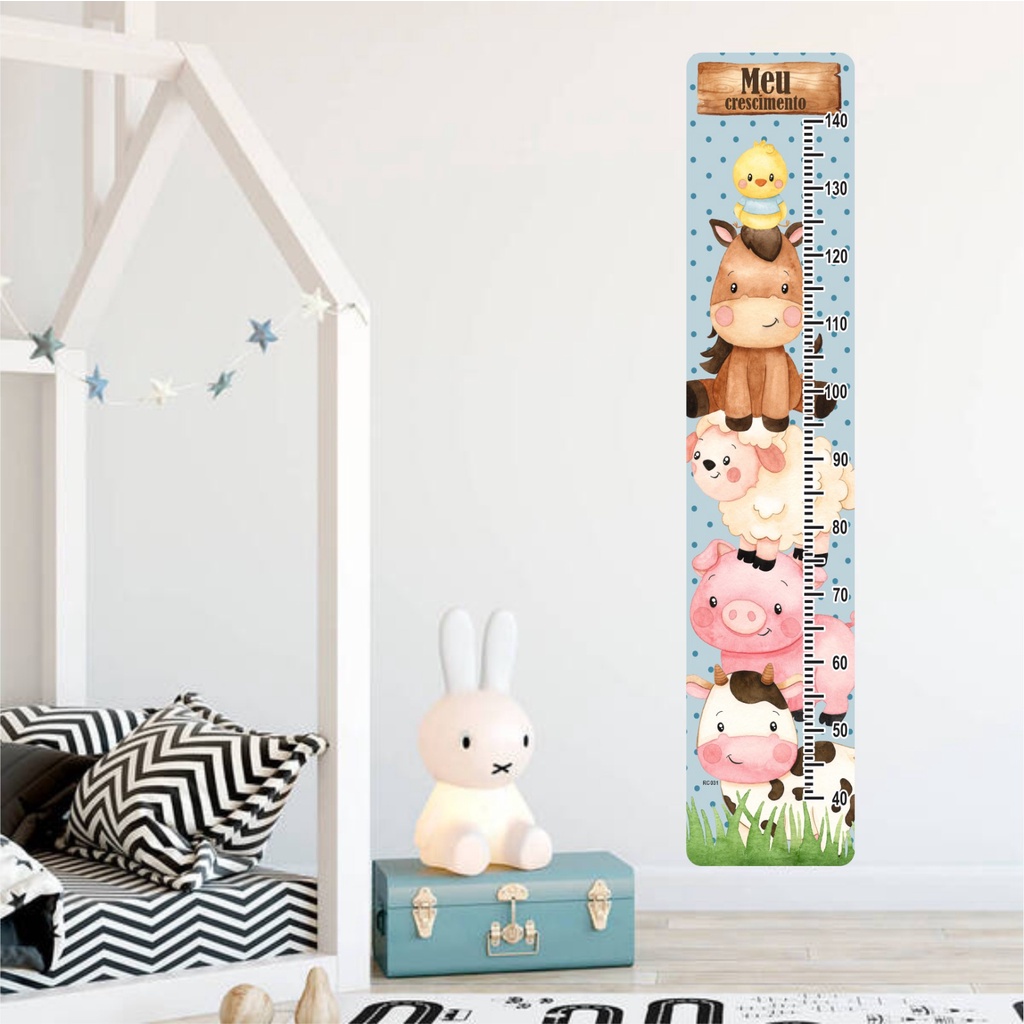 Régua de Crescimento Fazendinha Azul - Adesivo de Parede Decoração Quarto de Menino