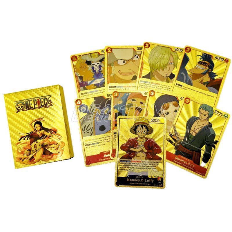 555pcs/Box Cartões De Metal Inglês One Piece Gold Cards Anime Luffy Nami Robin Zoro Coleções De Jogo Padrão