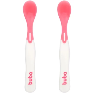Colher Infantil De Silicone Termosensível Rosa Muda De Cor Par