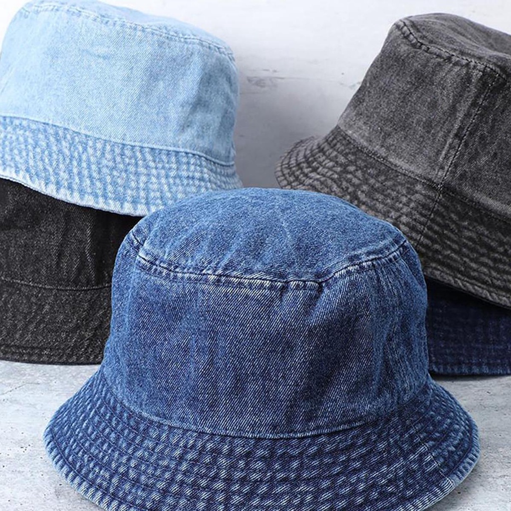 Chapéu Bucket Jeans Adulto Regulagem Unissex Pescador Proteção Solar Moda