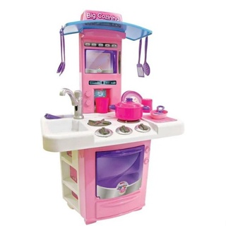 Brinquedo Kit Cozinha e Fogão Infantil Pia Sai Água Completa Interativa Rosa - Big Star