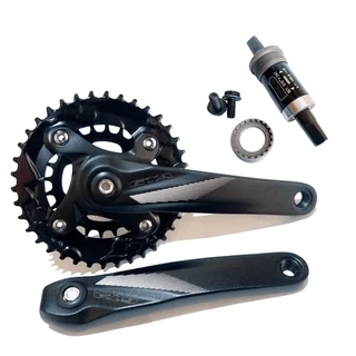 Kit Pedivela Duplo 38/24 Ponta Quadrada Alumínio 2x9v Duas Coroas + Movimento Central 2x8 e 2x7v Bike Gta Ciclismo Mtb