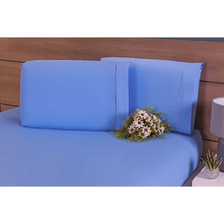Jogo Lençol 3 Peças Cama Viúva 1,98mx1,08mx30cm 100% Algodão 200 Fios Ponto Palito Azul