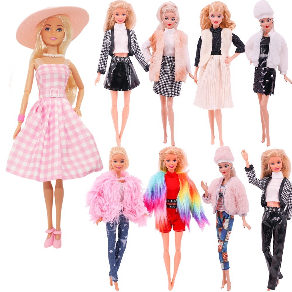 Original barbie extra boneca rosa impressão denim jaqueta em camadas roupas  brinquedos para meninas com filhote de estimação bjd bonecas moda