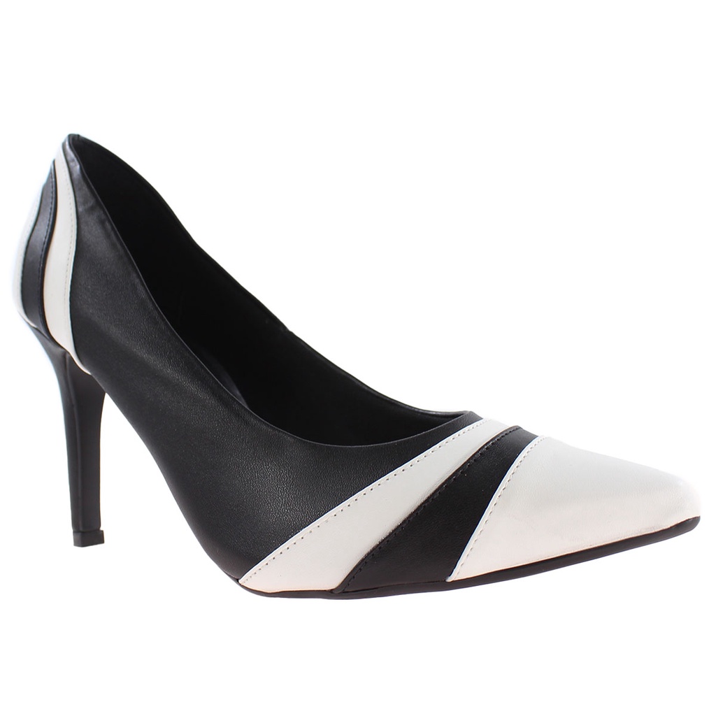 Scarpin Feminino Preto e Branco Salto Fino ER275 | Shopee Brasil