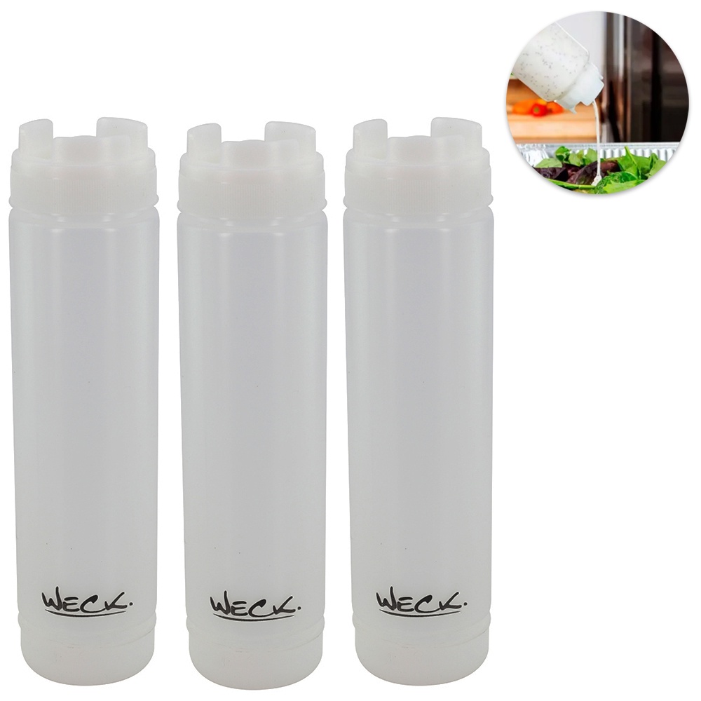 Kit 3 Bisnaga Invertida Profissional 470ml Para Molho Ketchup Maionese Restaurante Food Truck Lanchonete Pastelaria Weck