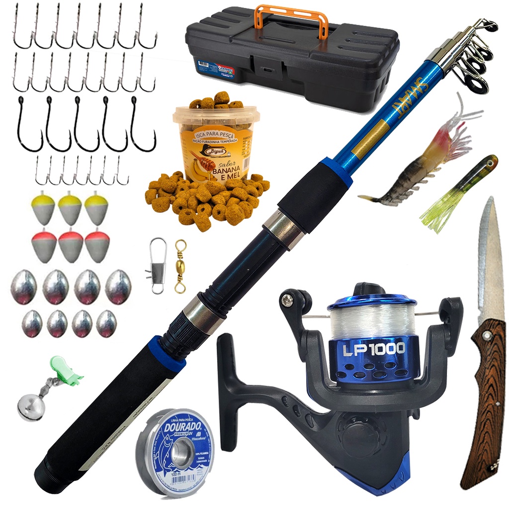 Kit de Pesca Vara + Molinete e Acessorios Completo