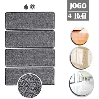 Refil Flat Mop Lavável Microfibra Cinza Fácil Troca 4 Pecas