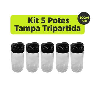 Kit 5 Potes para Tempero Redondo 400ml TampaTripartida