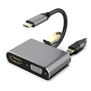 Adaptador Hub Type-c Para Hdmi Compatível 4k Vga Usb C 3.1