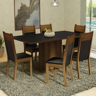 Conjunto Sala de Jantar Mesa Tampo de Madeira 6 Cadeiras Preto/Rustic Augusta Madesa em Oferta na Shopee