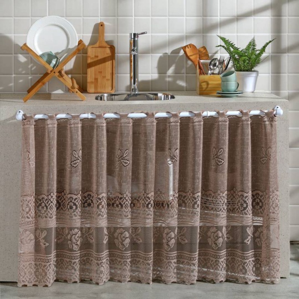 Cortina de Renda Para Pia da Cozinha 2,00 x 0,80 Nude Premium | Shopee ...
