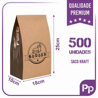 Sacos Kraft Para Delivery - PP (18x10x25) - 500 unidades - Modelo Burger