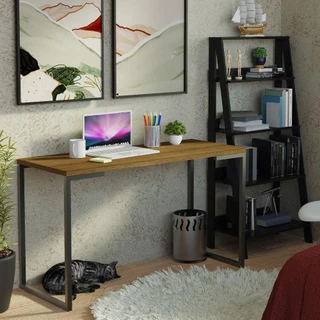Conjunto Escritório Home Office com Mesa Industrial + Estante Escada Rustic/Preto Madesa em Oferta na Shopee
