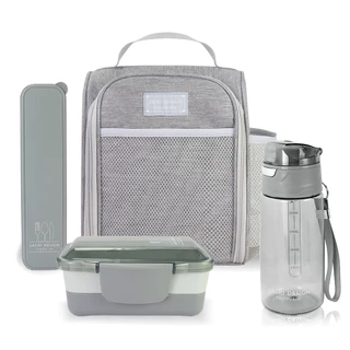 Kit 4 Peças Bolsa Térmica+Marmita+Garrafa+Porta Talher Cinza