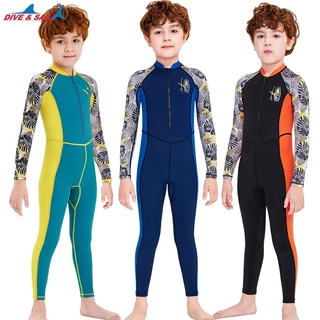 Summer New Style Children's Long-Sleeved One-Piece Swimsuit Boys de manga comprida de 3-10 anos de idade Impresso Bonito Fato de Mergulho com protetor solar de manga comprida