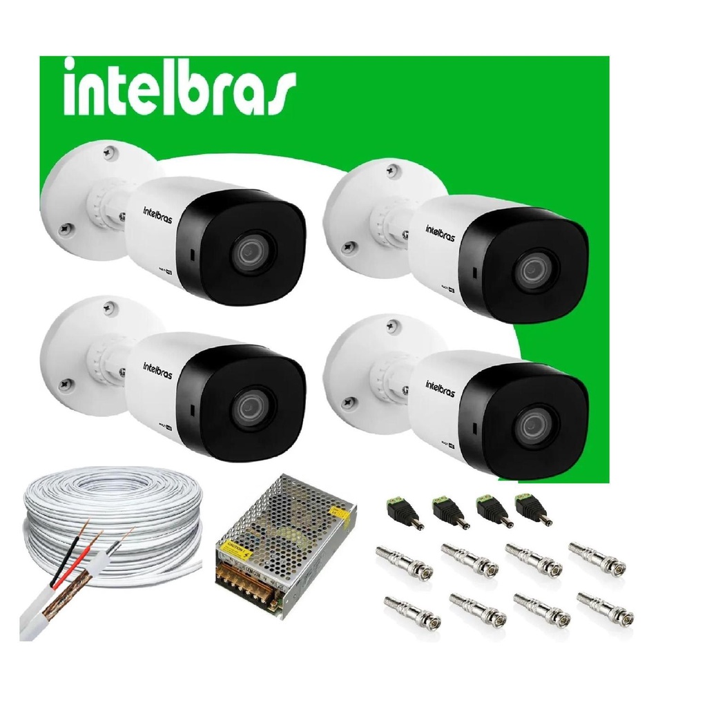 Kit 4 Câmera Intelbras C/ Infravermelho 20m Vhc 1120 B + Assessórios