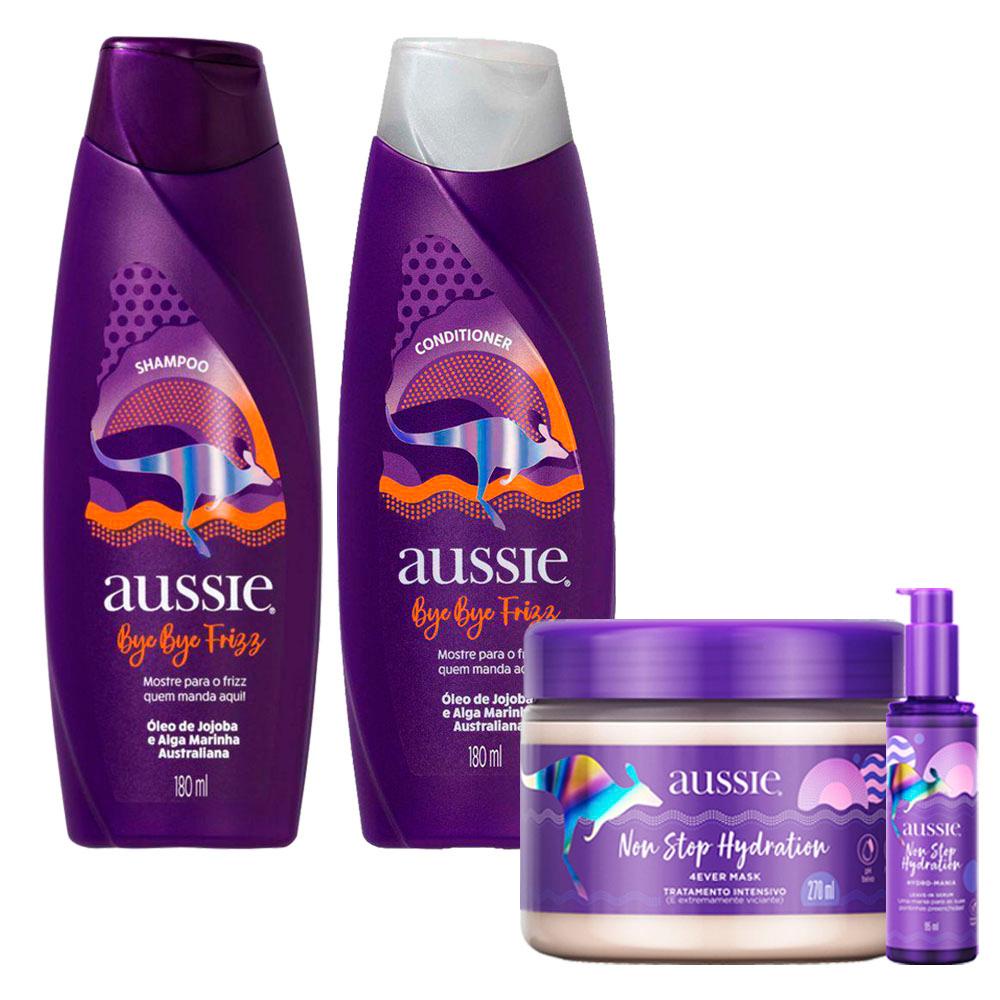 Kit Aussie Bye Bye Frizz Maciez e Brilho Shampoo 180ml + Condicionador ...