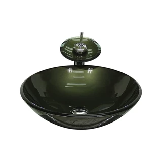 CUBA DE VIDRO REDONDA 31CM OURO ENVELHECIDO + VALVULA + TORNEIRA CASCATA