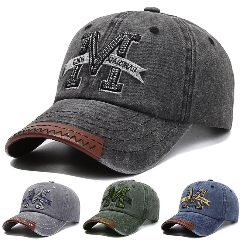 Chapéu Exterior De Sol Viseira Lavado Denim Carta Velha M Bordado Boné De Basebol