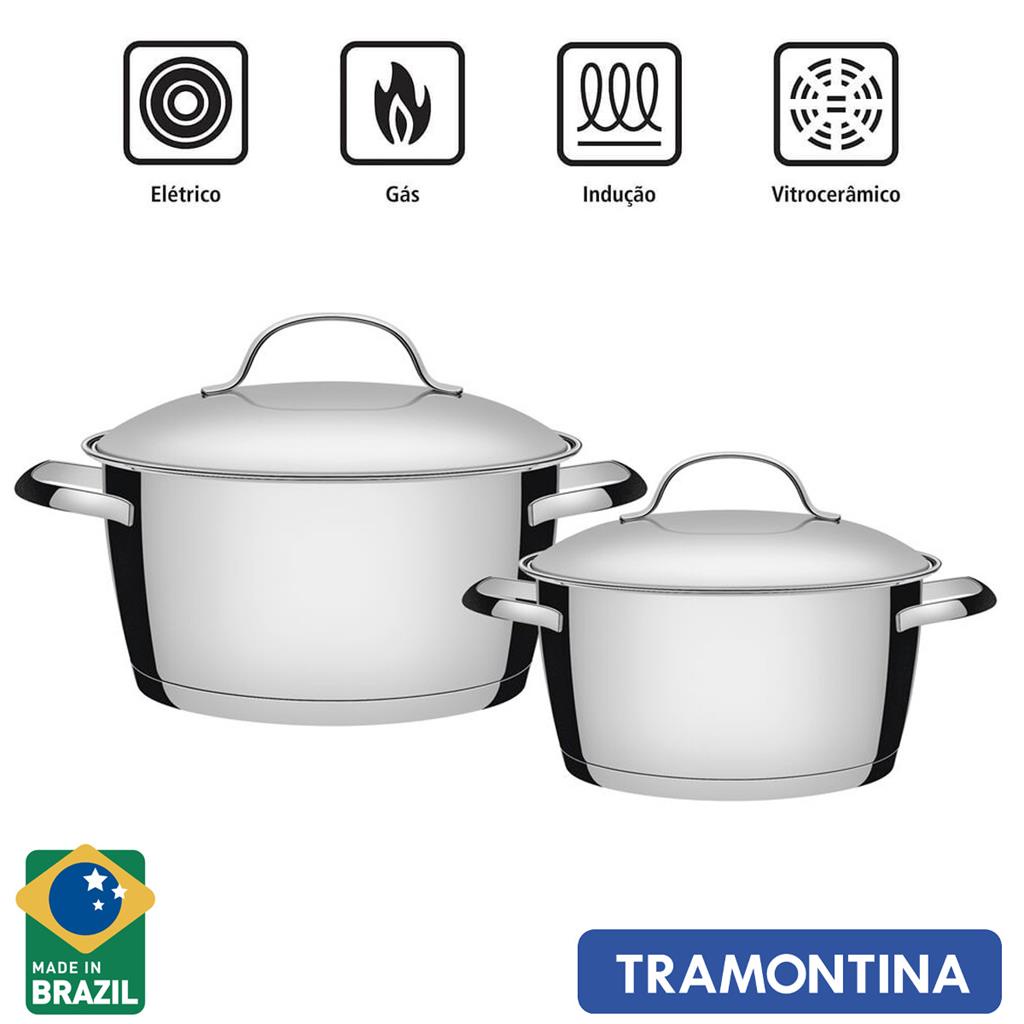 Jogo de Panelas Tramontina Allegra em Aco Inox com Fundo Triplo e Tampas de Inox 2 Pecas