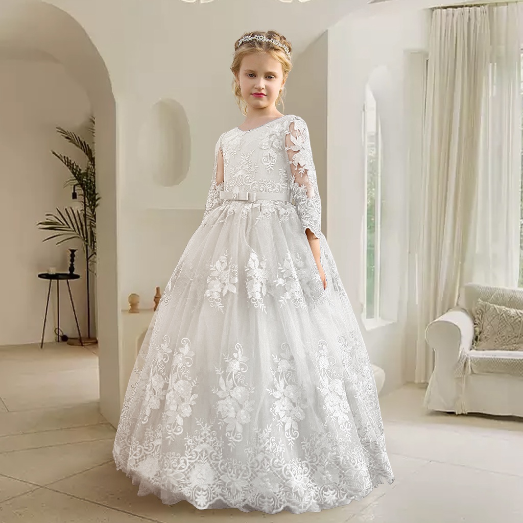 Vestido De Festa Para Meninas De 12 A 14 Anos Primeira Comunhão Crianças  Adolescentes Princesa De Casamento Flores