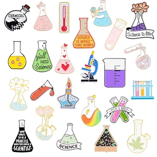 Produtos químicos criativos garrafa química série broche conjunto queimador de álcool microscópio copo carta crachá