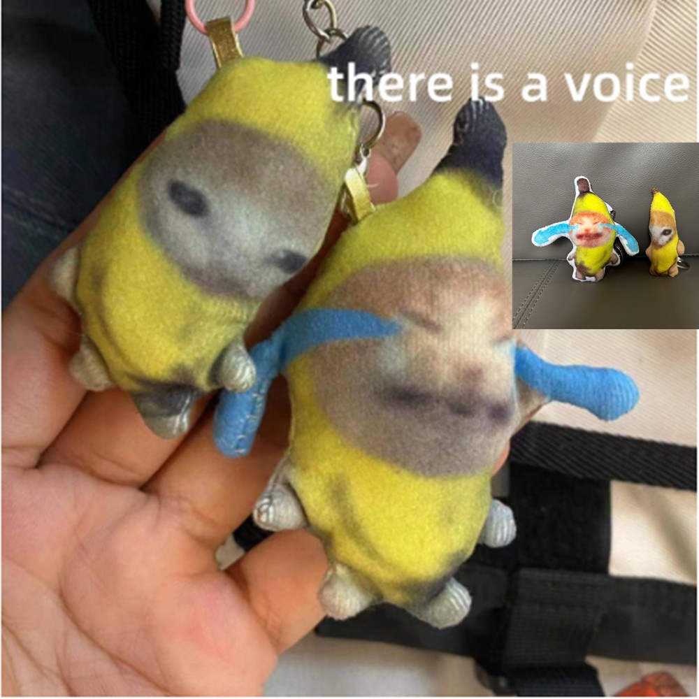 Engraçado Jason Chorando Banana Gato Com Som Chaveiro De Voz Porta-Chaves Doll Pendant Comemorativo Estilo Casal