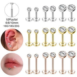 10Pcs/lot 16G/18G/20G Brincos De Pinos De Cartilagem De Cristal De Nostril Com Piercing Labret De Aço Inoxidável