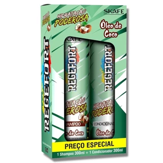 CONJUNTO SHAMPOO CONDICIONADOR REGEFORT HIDRATACAO PODEROSA OLEO DE COCO 600ML