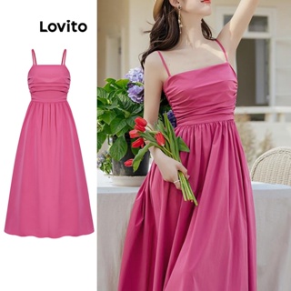 Lovito Vestido com Caimento Lisa e Casual para Mulheres L55AD060 (Rosa Vibrante)