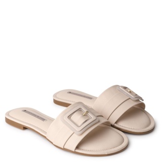 Rasteira  Napa Naturale Nude Manteiga Enfeite Fivela