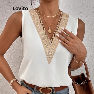 Lovito Regata Elegante Listrada Trançada Para Mulheres LNE15011 (Branco)