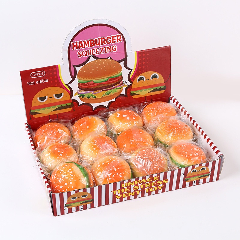 3D Burger Squishys Stress Relief Toy, Hamburger, descompressão, Squeeze Ball