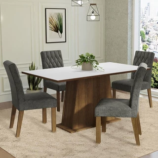 Conjunto Sala de Jantar Mesa Tampo de Madeira 4 Cadeiras Rustic/Branco/Silver Ashley Madesa em Oferta na Shopee