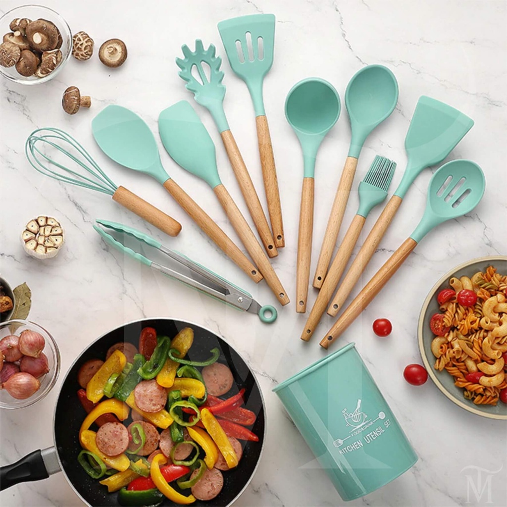 Kit Conjunto de Colheres Utensílios Cozinha Moderno Luxo Silicone ...