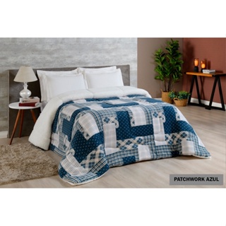 COBERTOR COBERDROM MANTA ALTA La Sherpa 180 Grosso Queen Size Estampado PATCHWORK AZUL