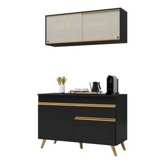 Cozinha Compacta Multimóveis Veneza GB FG3688 com Armário e Balcão Preta