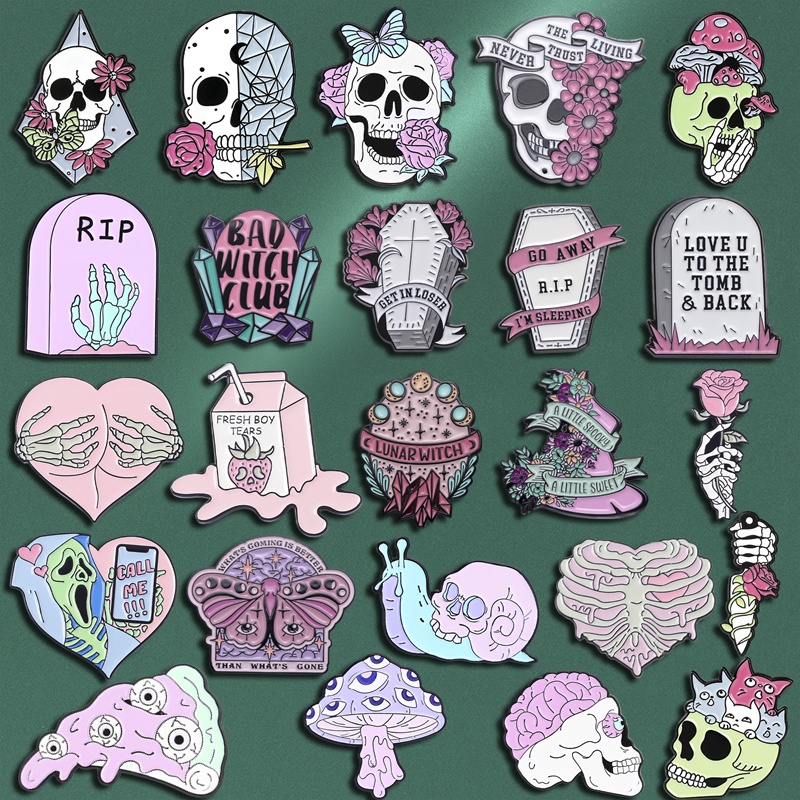 Coleção Halloween Broche De Esmalte Lapela Caveira Cor-De-Rosa Alfinete Tombstone Crachá Acessório
