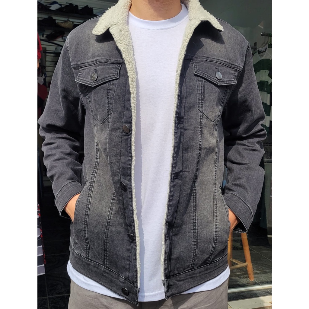 Jaqueta jeans com pelo masculina original