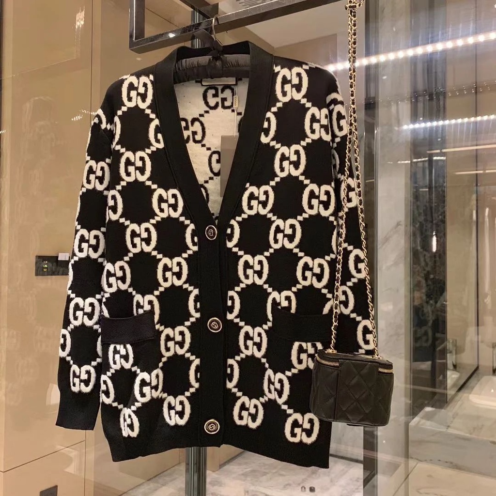 Novo Estilo Camisola de malha Cardigan em malha com pescoço em v Impresso